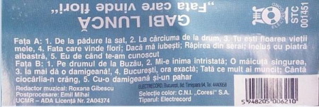 Gabi Luncă - Fata Care Vinde Flori, (Casetă Audio) [1]