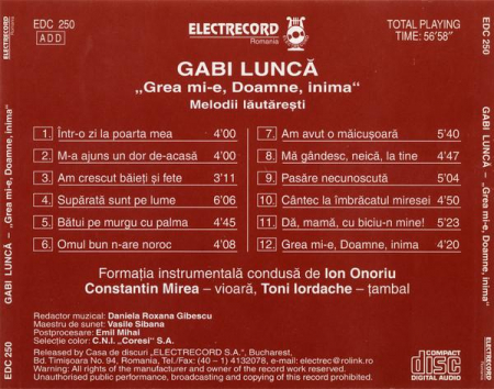 Gabi Luncă - Grea Mi-e, Doamne, Inima, (CD) [1]