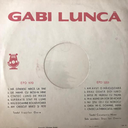 Gabi Luncă - Mă Gîndesc Neică La Tine (Disc Vinil) [1]