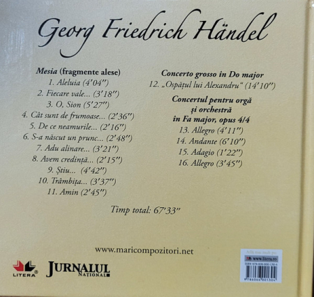Georg Friedrich Händel - Mesia (Fragmente Alese) / Concerto Grosso În Do Major / Concertul Pentru Orgă Și Orchestră În Fa Major, Opus 4/4, (CD) [1]
