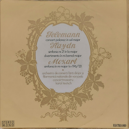 Muzică Clasică - Georg Philipp Telemann - Concert Polonez In Sol Major, Simfonia Nr. 21 In La Major, Divertimento în Mi Bemol Major, Simfonia In Re Major Kv 196/121, (Disc Vinil)
