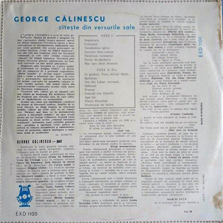 George Călinescu - Citește Din Versurile Sale, (Disc Vinil) [1]