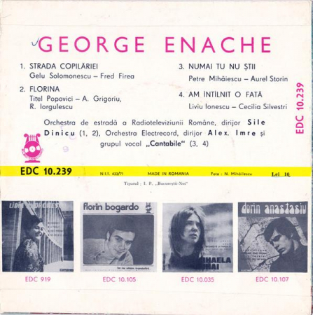 George Enache - ✽ Strada Copilăriei ✽ Florina ✽ Numai Tu Nu Știi ✽ Am Întîlnit O Fată (7 Inch), (Disc Vinil) [1]