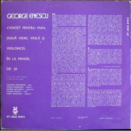George Enescu - Cvintetul În La Minor Op. 29, (Disc Vinil) [1]