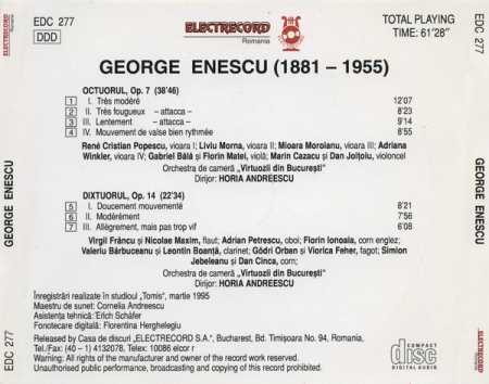 George Enescu - Octet Pentru Patru Viori, Două Viole Și Două Violoncele În Do Major Op. 7 / Dixtuor Pentru Suflători În Re Major Op.14, (CD) [1]