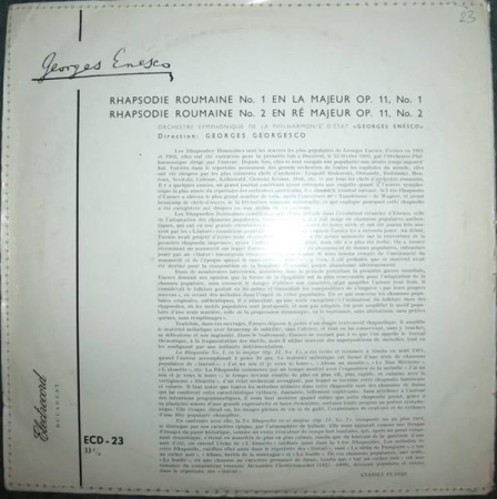 George Enescu - Rhapsodies Roumaines No. 1 Et 2 (Disc Vinil) [1]