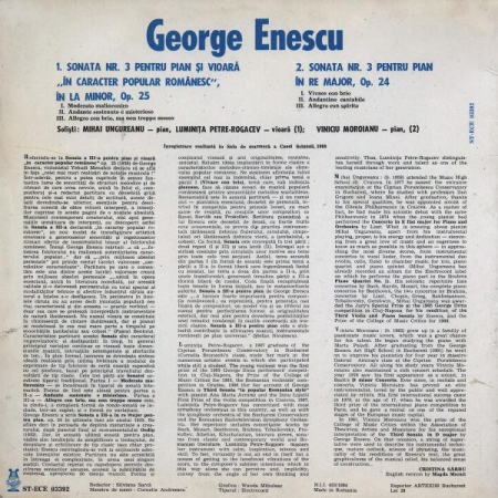 George Enescu - Sonata No. 3 For Piano And Violin In The Popular Romanian Style In A Minor Op. 25 / Sonata No. 3 For Piano In D Major, Op. 24, (Disc Vinil) [1]