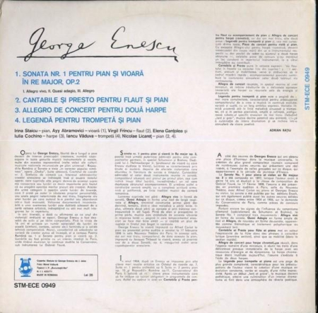 George Enescu - Sonata Nr. 1 Pentru Pian Și Vioară În Re Major / Cantabile Și Presto Pentru Flaut Și Pian / Allegro De Concert Pentru Două Harpe / Legendă Pentru Trompetă Și Pian [1]