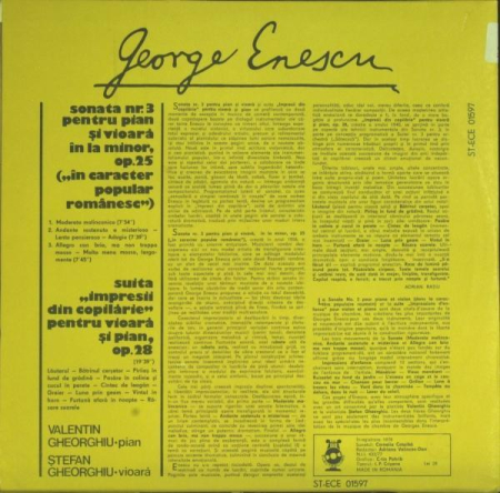 George Enescu - Sonata Nr.3 Pentru Pian Și Vioară / Suita „Impresii Din Copilărie“ Pentru Vioară Și Pian (Disc Vinil) [1]