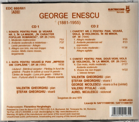 George Enescu - Sonata pentru Pian si Vioara nr. 3, in La Minor (CD) [1]