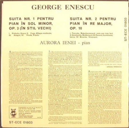 George Enescu - Suita Nr. 1 Pentru Pian În Sol Minor, Op. 3 / Suita Nr. 2 Pentru Pian În Re Major, Op. 10, (Disc Vinil) [1]
