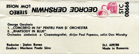 George Gershwin - „Concerto În Fa” Pentru Pian Și Orchestră / Rhapsody In Blue  (Caseta Audio) [1]