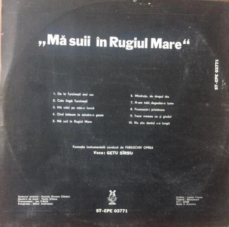 Getu Sîrbu - Mă Suii În Rugiul Mare, (Disc Vinil) [1]