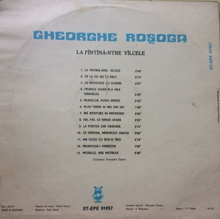 Gheorghe Roșoga - La Fîntînă-ntre Vîlcele, (Disc Vinil) [1]