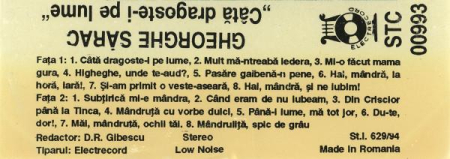 Gheorghe Sărac - Câtă Dragoste-i Pe Lume (Caseta Audio) [1]