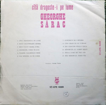Gheorghe Sărac - Cîtă Dragoste-i Pe Lume, (Disc Vinil) [1]