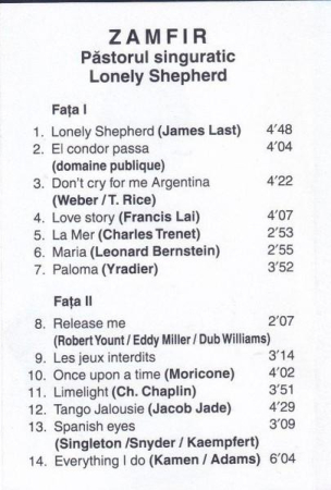 Gheorghe Zamfir - Lonely Shepherd (Caseta Audio) [1]