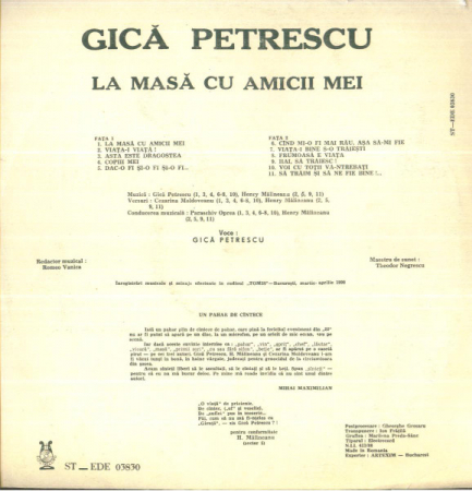 Gică Petrescu - La Masă Cu Amicii Mei, (Disc Vinil) [1]