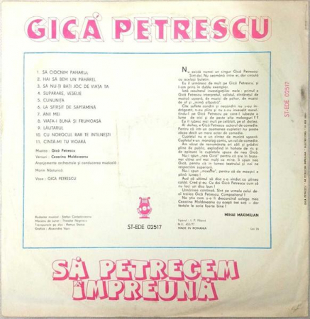 Gică Petrescu - Să Petrecem Împreună, (Disc Vinil) [1]