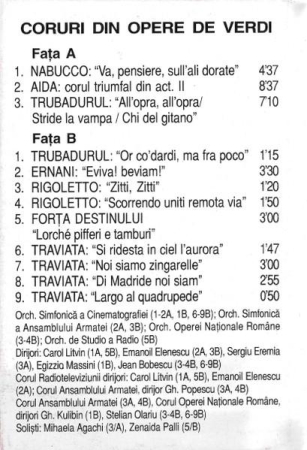 Giuseppe Verdi - Coruri din opere, (Casetă Audio) [1]