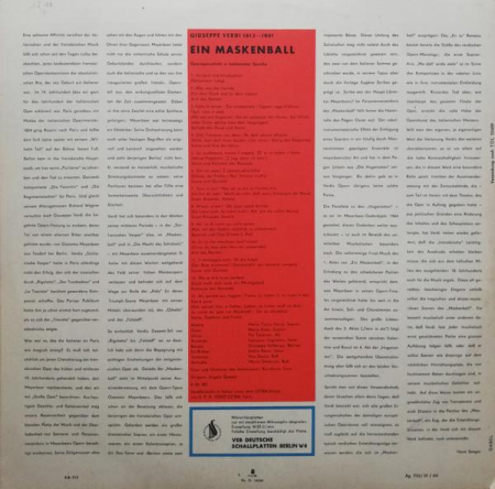 Giuseppe Verdi - Ein Maskenball (Opernquerschnitt In Italienischer Sprache), (Disc Vinil) [1]