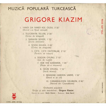 Grigore Kiazim - Muzică Populară Turcească, (Disc Vinil) [1]