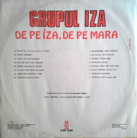 Grupul Iza - De Pe Iza, De Pe Mara, (Disc Vinil) [1]