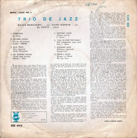 Guido Manusardi - Trio De Jazz, (Disc Vinil) [1]