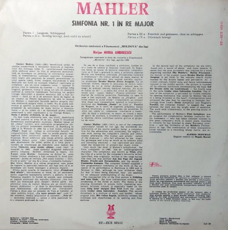 Gustav Mahler - Symphony No. 1 In D Major = Simfonia Nr. 1 În Re Major, (Disc Vinil) [1]