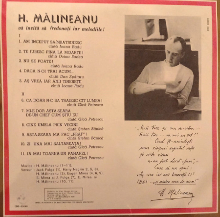 H. Mălineanu* – Romanțe Și Cîntece De Petrecere (Souvenirs De Bucarest) (VINIL) [1]