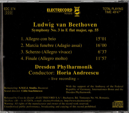 Horia Andreescu - Dresden Philarmonik - Beethoven Symphony No. 3 (CD) [1]