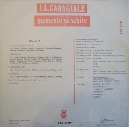 I.L. Caragiale* – Momente Și Schițe (Discul 1), (Disc Vinil) [1]