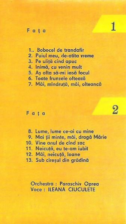 Ileana Ciuculete - Bobocel De Trandafir, (Casetă Audio) [1]