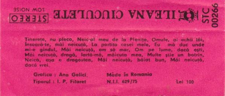 Ileana Ciuculete - Tinerețe Nu Pleca, (Casetă Audio) [1]