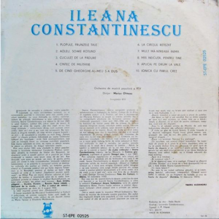 Ileana Constantinescu - Plopule, Frunzele Tale, (Disc Vinil) [1]