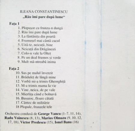 Ileana Constantinescu - Rău Îmi Pare După Lume (Caseta Audio) [1]
