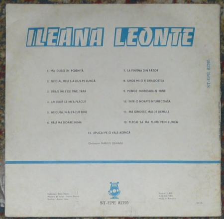 Ileana Leonte - Mă Dusei În Poieniță, (Disc Vinil) [1]