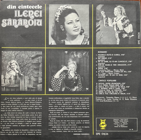 Ileana Sărăroiu – Din Cintecele Ilenei Sărăroiu - Romanțe Și Cîntece Populare, (Disc Vinil) [1]