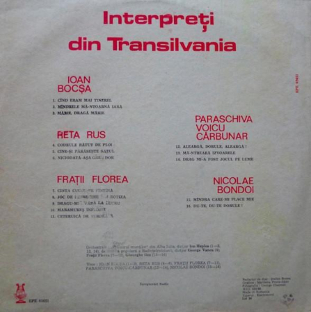 Interpreți Din Transilvania, (Disc Vinil) [1]