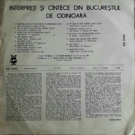 Interpreți Și Cîntece Din Bucureștiul De Odinioară [1]