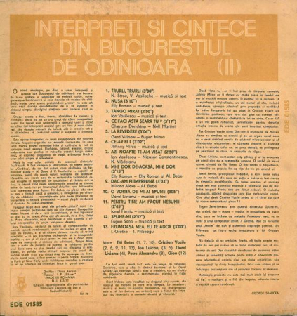 Interpreti Si Cintece Din Bucurestiul De Odinioara, (Disc Vinil) [1]