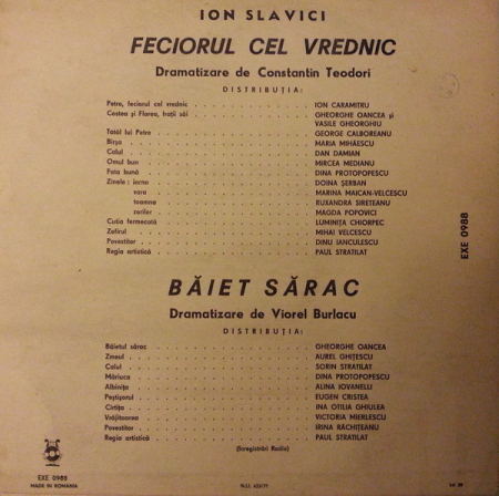 Ioan Slavici - Feciorul Cel Vrednic / Băiet Sărac, (Disc Vinil) [1]