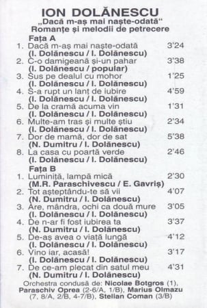 Ion Dolănescu - ”Dacă M-aș Mai Naște Odată” Romanțe Și Cântece De Petrecere, (Casetă Audio) [1]