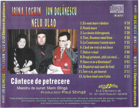 Ion Dolănescu, Irina Loghin, Nelu Vlad – Cantece De Petrecere (CD) [1]