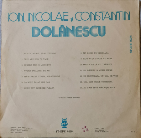 Ion Dolănescu, Nicolae Dolănescu, Constantin Dolănescu – Munte, Munte, Brad Frumos, (Disc Vinil) [1]