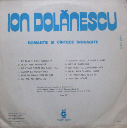 Ion Dolănescu - Romanțe Și Cîntece Îndrăgite, (Disc Vinil) [1]