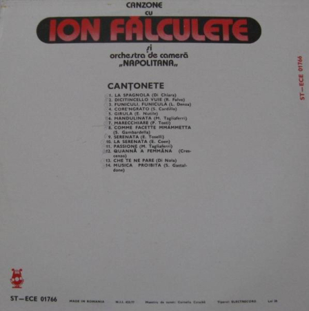Ion Fălculete Și Orchestra de cameră „Napolitana“* – Canzone, (Disc Vinil) [1]