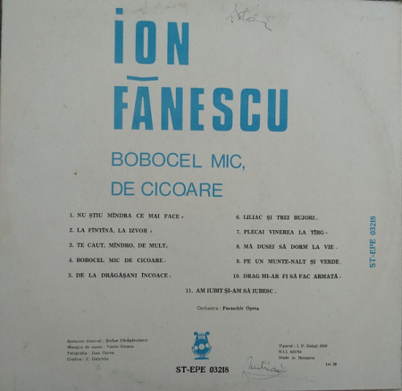 Ion Fănescu – Bobocel Mic De Cicoare, (Disc Vinil) [1]
