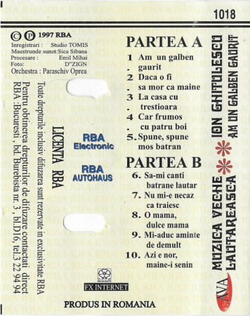 Ion Ghițulescu - Muzică Lăutărească Veche II (Am Un Galben Gaurit) , (Casetă Audio) [1]