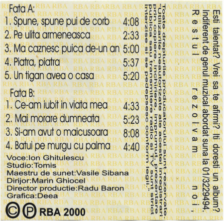 Ion Ghițulescu - Muzicã Lãutãreascã Veche IV (Spune, Spune Pui De Cerb) , (Casetă Audio) [1]